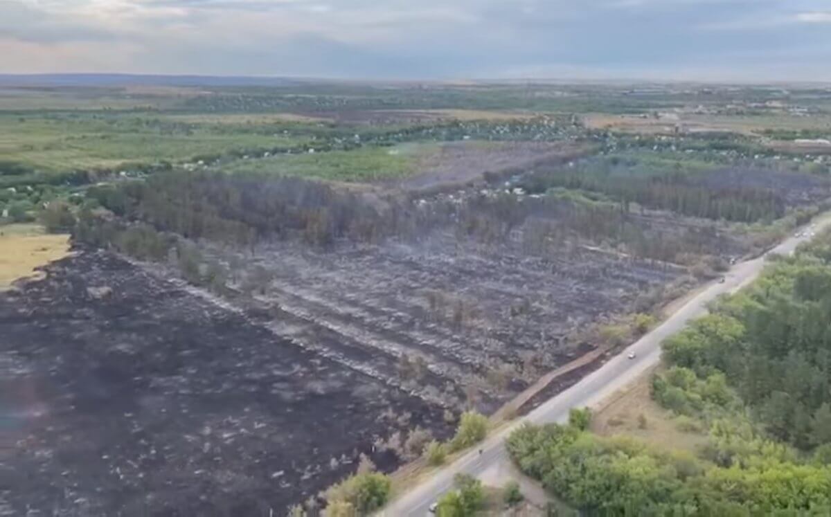 Последствия пожаров в Караганде показали с вертолета